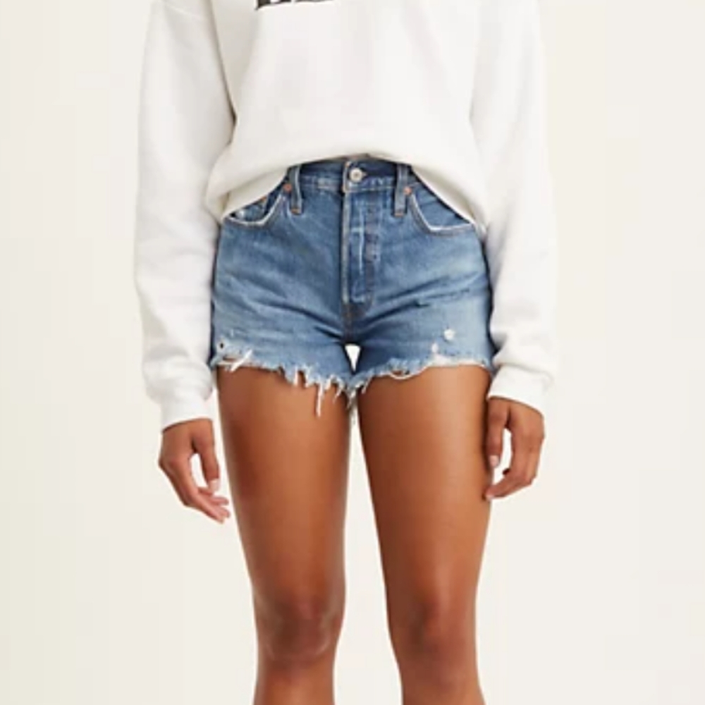 Levi's Premium 501 high rise shorts size 25 medium wash - Picture 2 of 4
